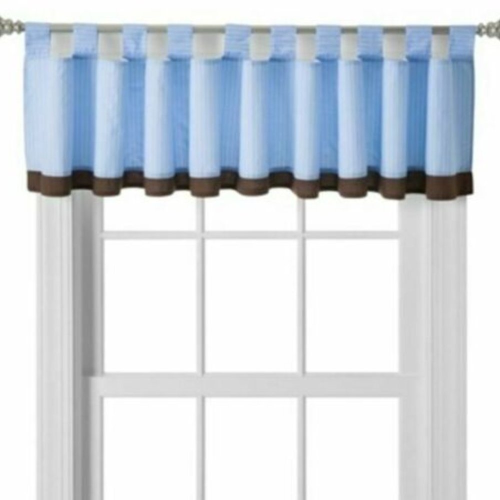 Circo Blue Stripe Valance w Brown Trim Lined Tab Top 87x12 NWOP
